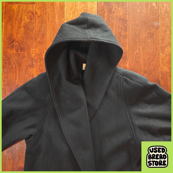 XL Vintage 80s Andrea Marin New York Shawl Collar Hooded Black Wool Maxi Coat - Picture 3 of 7